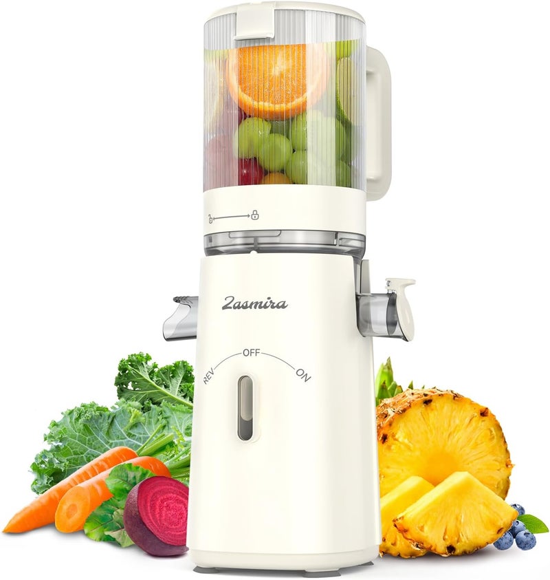 Zasmira Cold Press Juicer, Juicer Machines with Large Feeding Chute, Powerful Slow Juicer with Pulp Seperation, 99.6% Juice Purity, Easy to Clean, White - Image 1